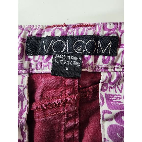 VOLCOM Burgundy Low-Rise Cotton Flare Skater Street Jeans Pants SZ 9 - Picture 4 of 11